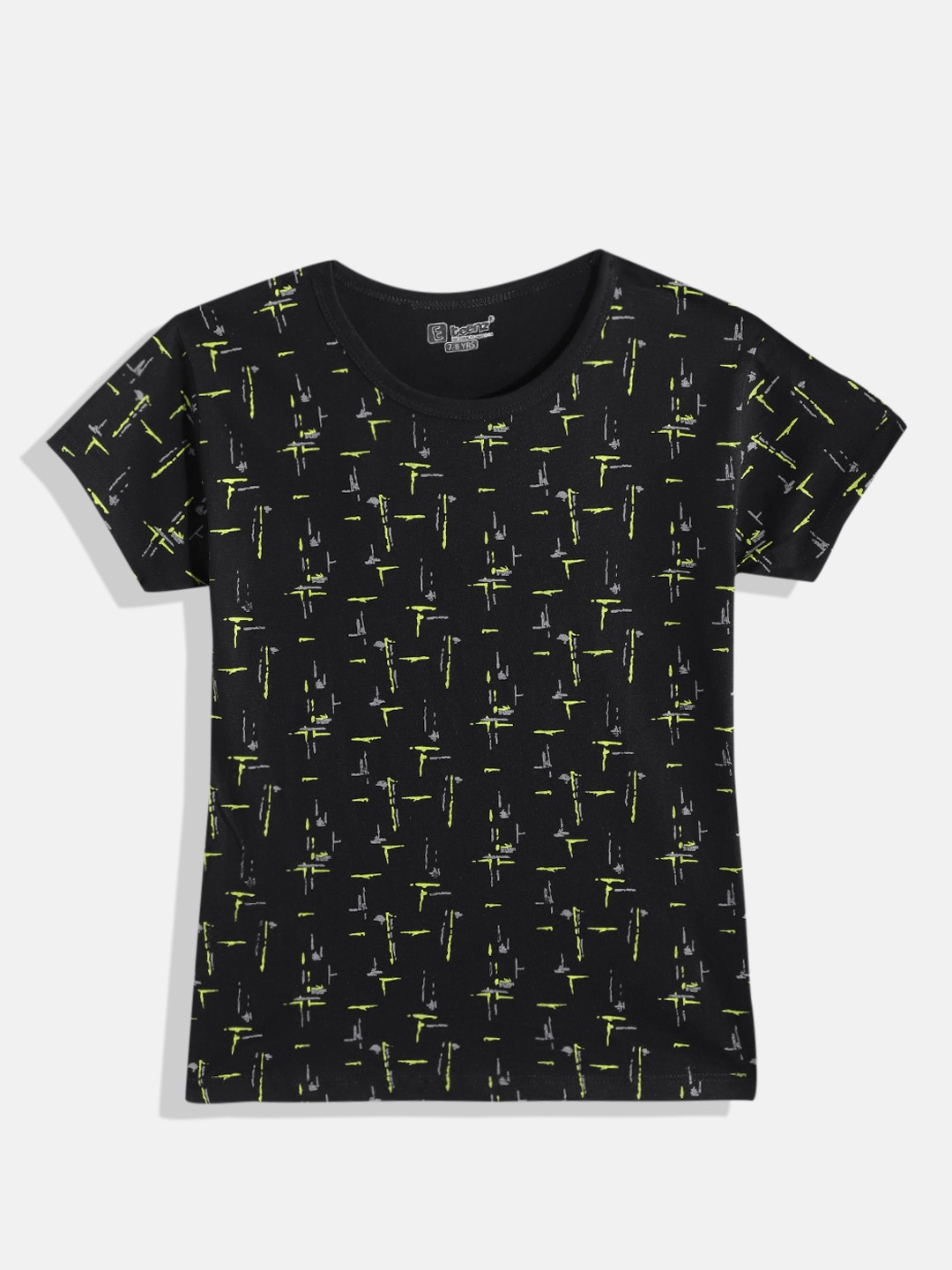 

Eteenz Girls Premium Cotton Geometric Printed T-shirt, Black