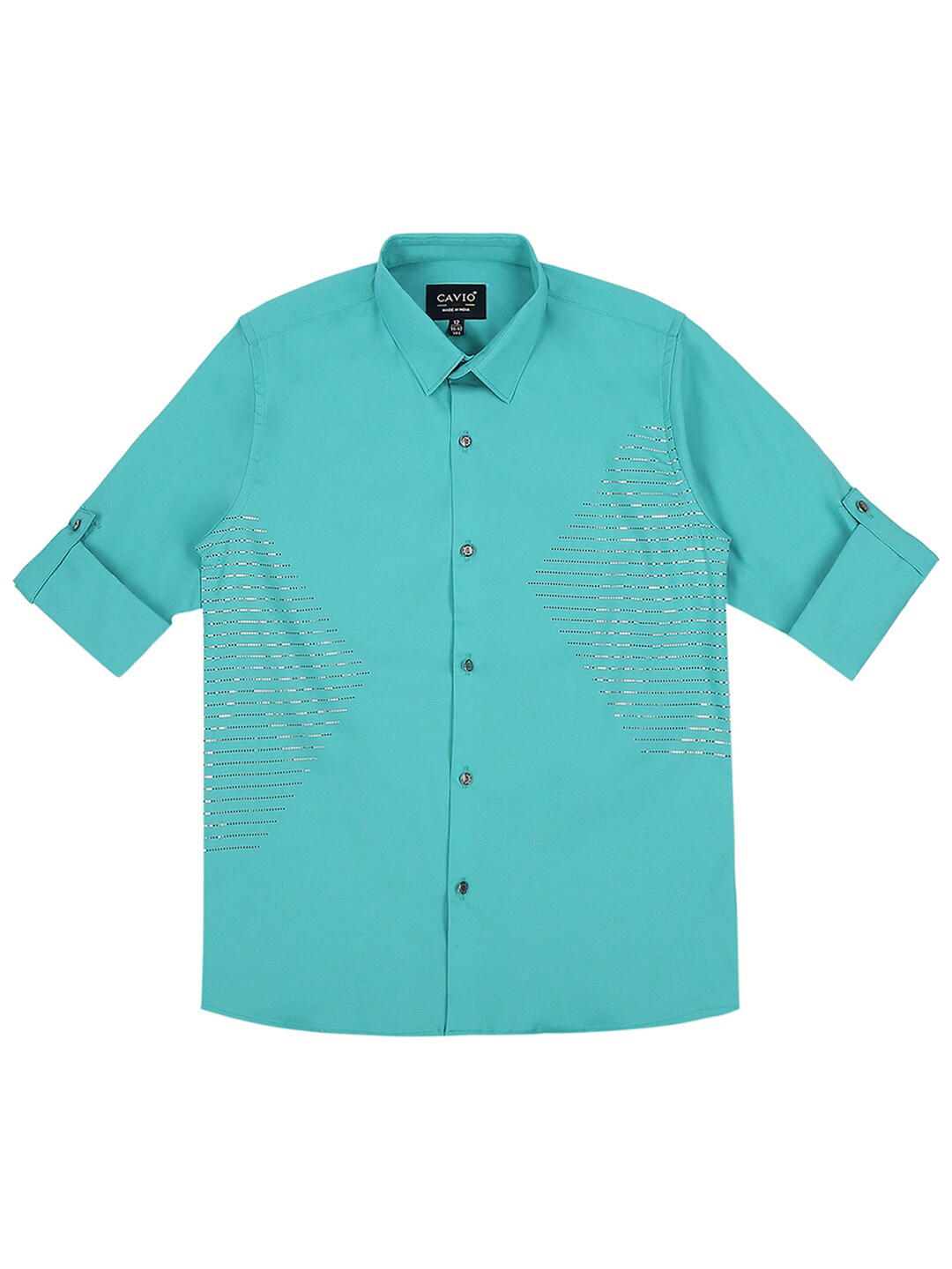 

CAVIO Boys Comfort Zari Detail Checked Embellished Party Cotton Shirt, Sea green