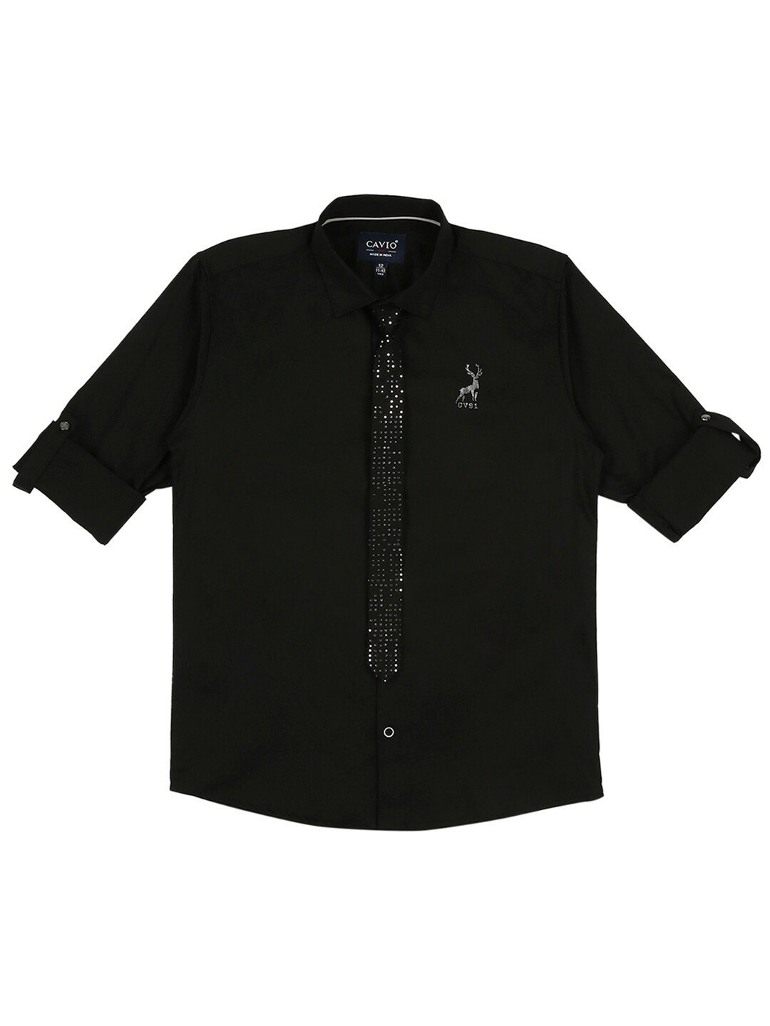 

CAVIO Boys Comfort Embellished Party Cotton Shirt With Tie, Black