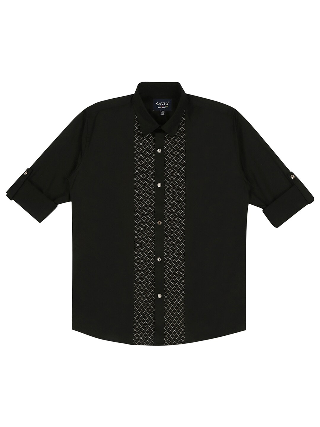 

CAVIO Boys Comfort Zari Detail Embellished Party Cotton Shirt, Black