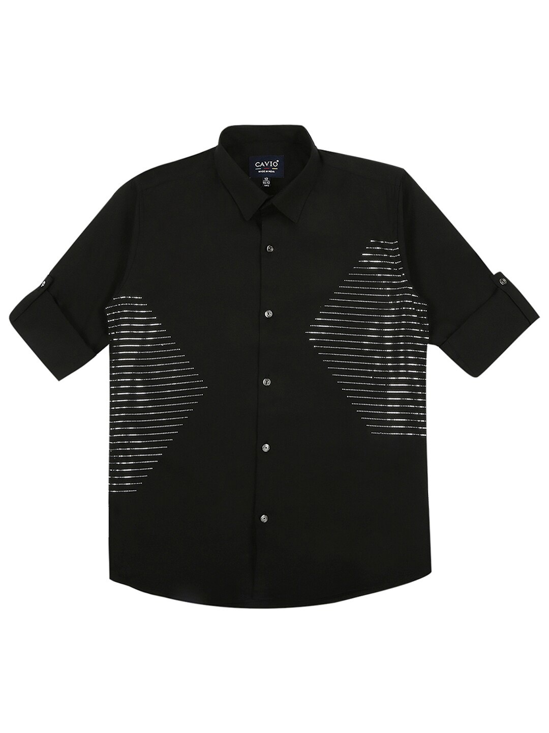 

CAVIO Boys Comfort Horizontal Striped Embellished Party Cotton Shirt, Black