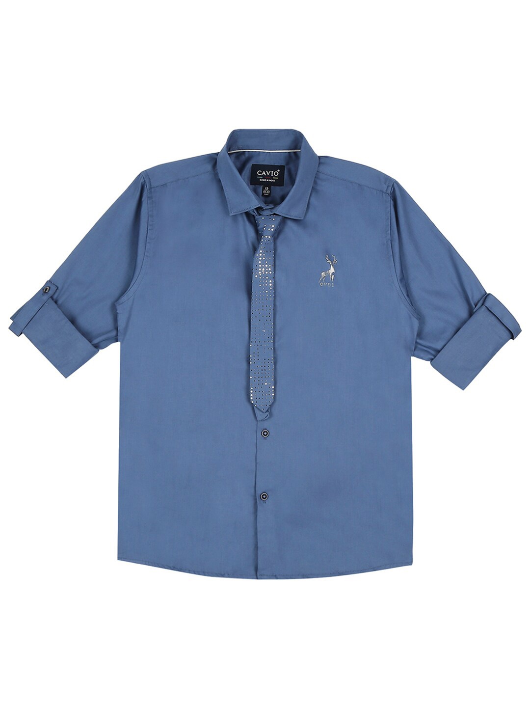 

CAVIO Boys Comfort Party Cotton Shirt With Tie, Blue