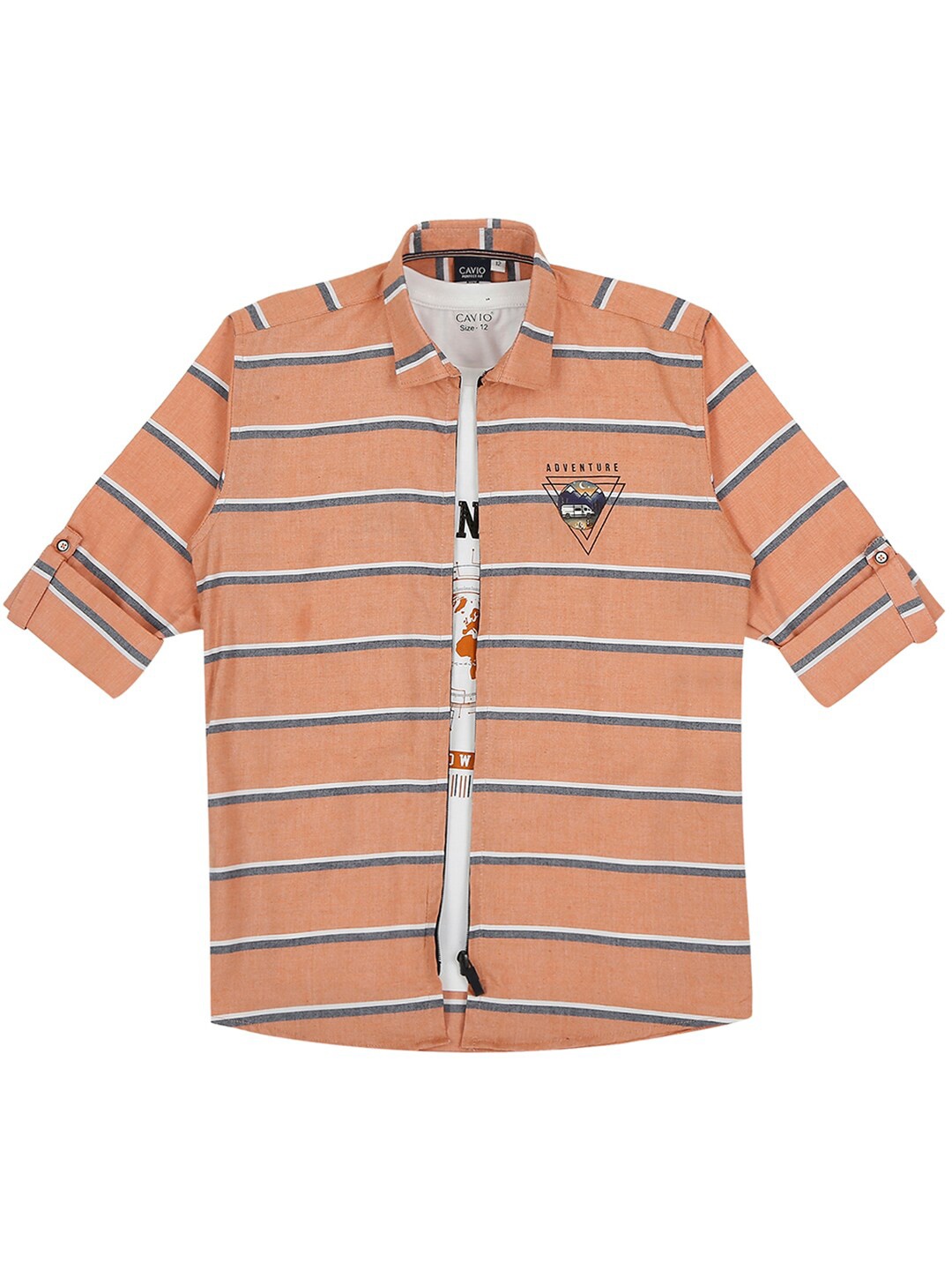 CAVIO Boys Striped Comfort Cotton Casual Shirt With T-Shirt, Orange