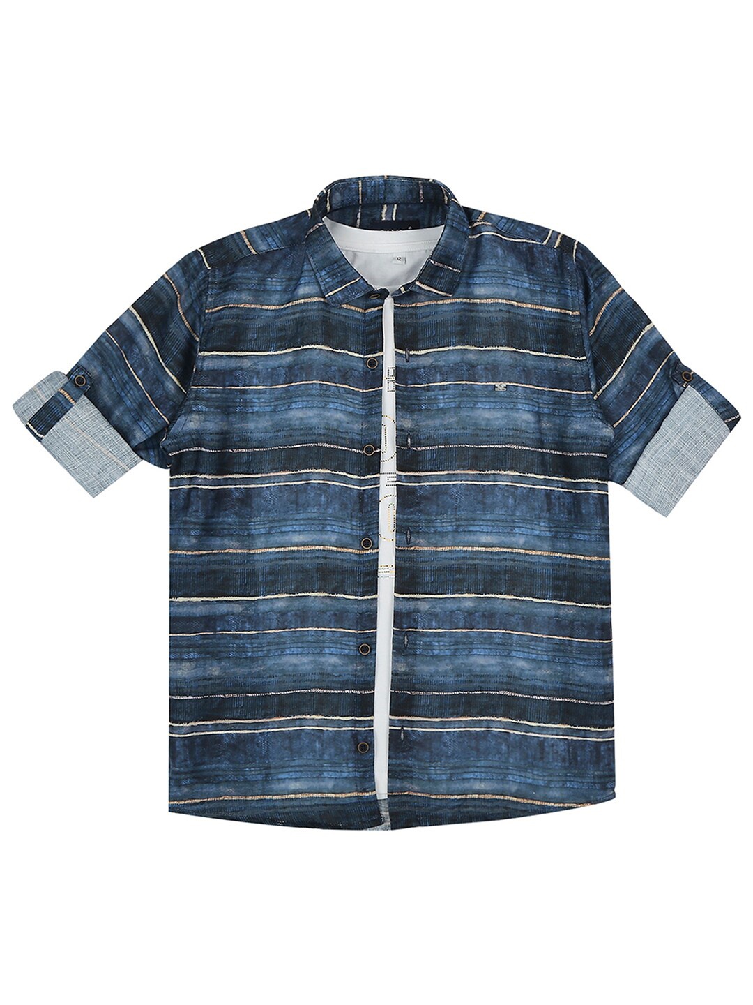 CAVIO Boys Horizontal Striped Casual Shirt & T-Shirt, Blue