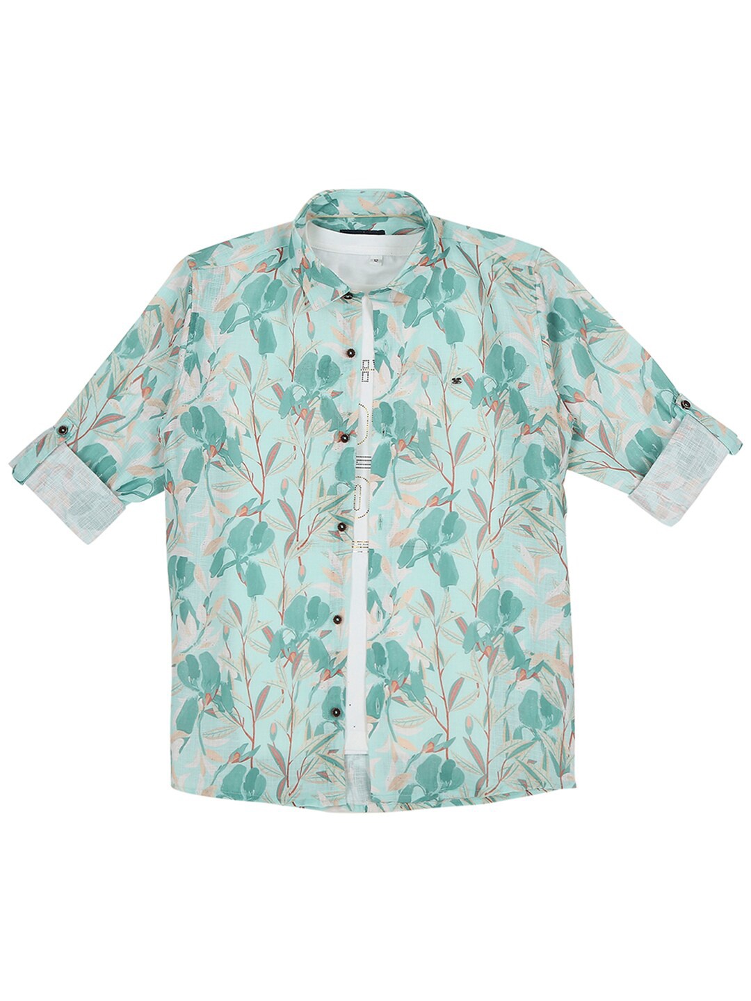 

CAVIO Boys Floral Printed Casual Shirt & T-Shirt, Green