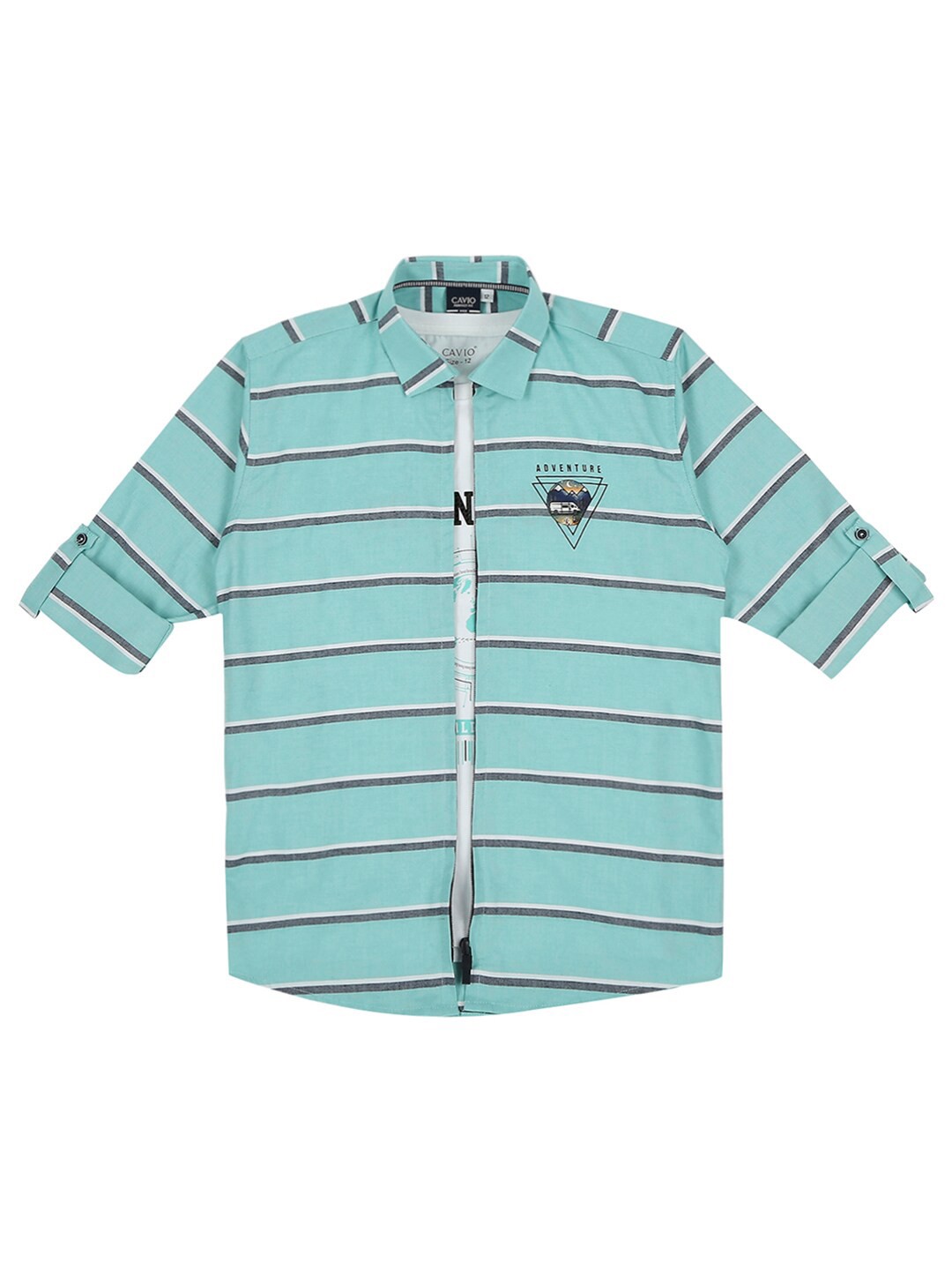 

Cavio Boys Horizontal Striped Casual Shirt & T-Shirt, Sea green