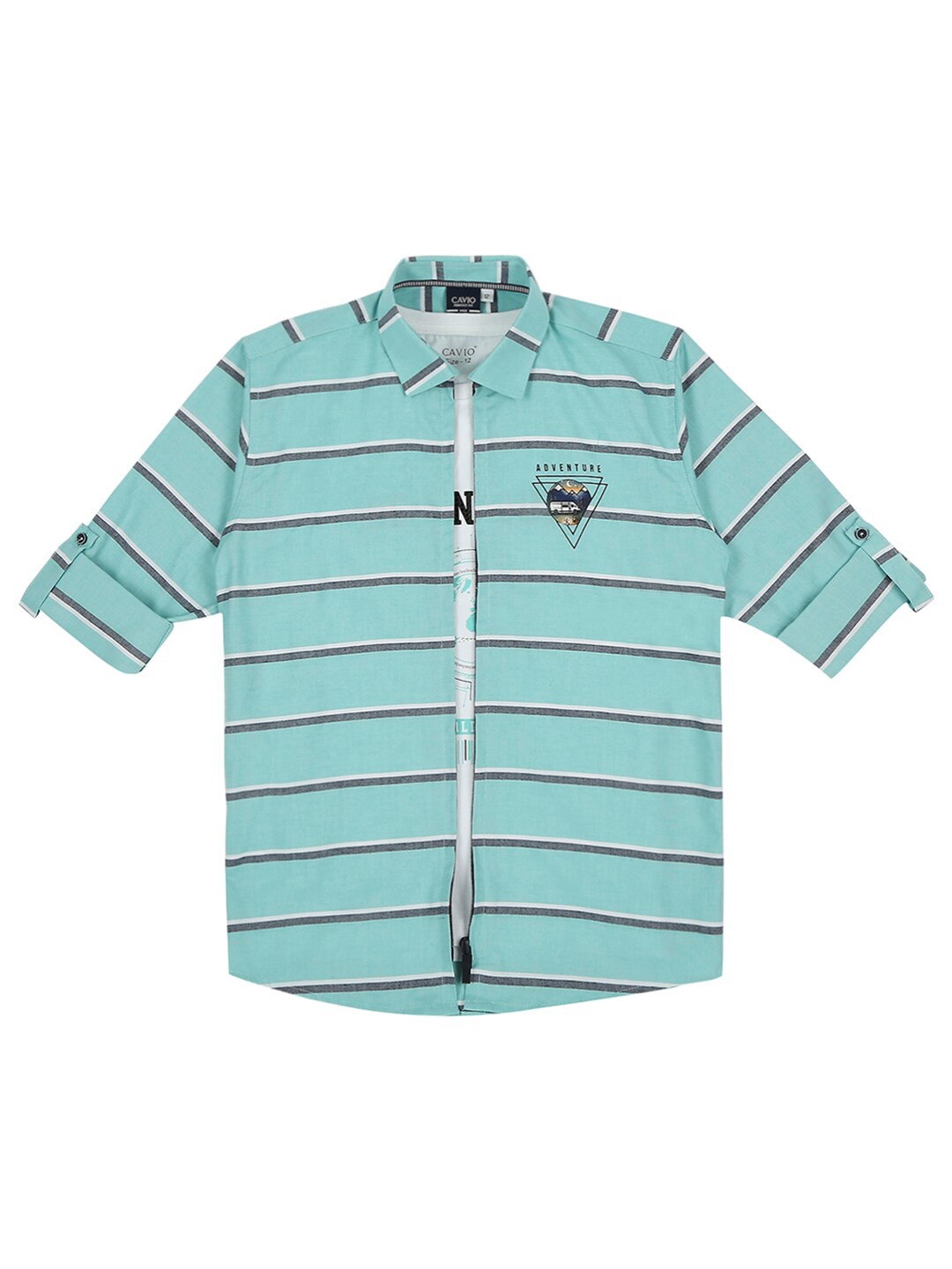 

CAVIO Boys Horizontal Striped Casual Shirt & T-Shirt, Sea green