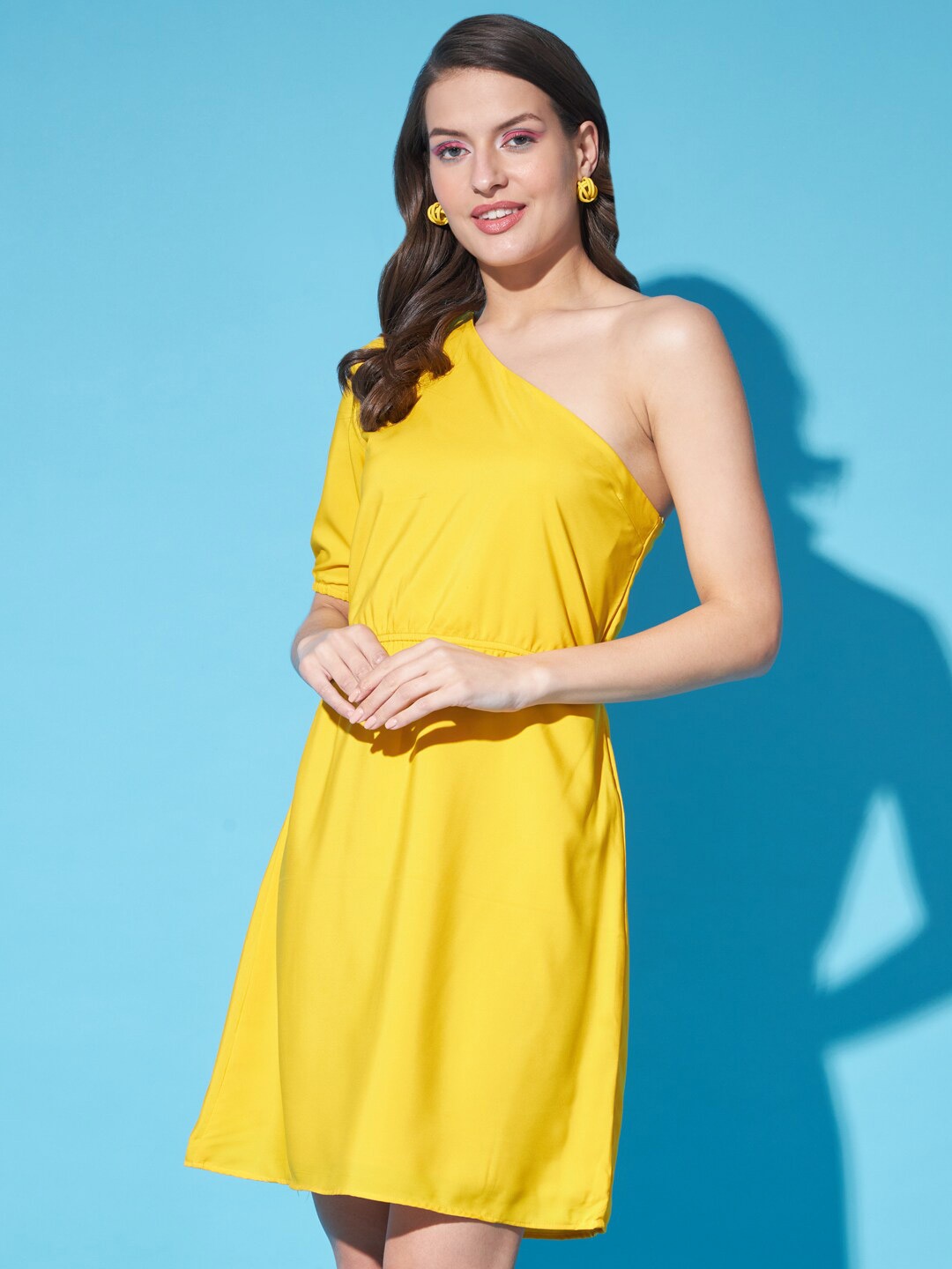 

Funday Fashion One Shoulder A-Line Dress, Yellow