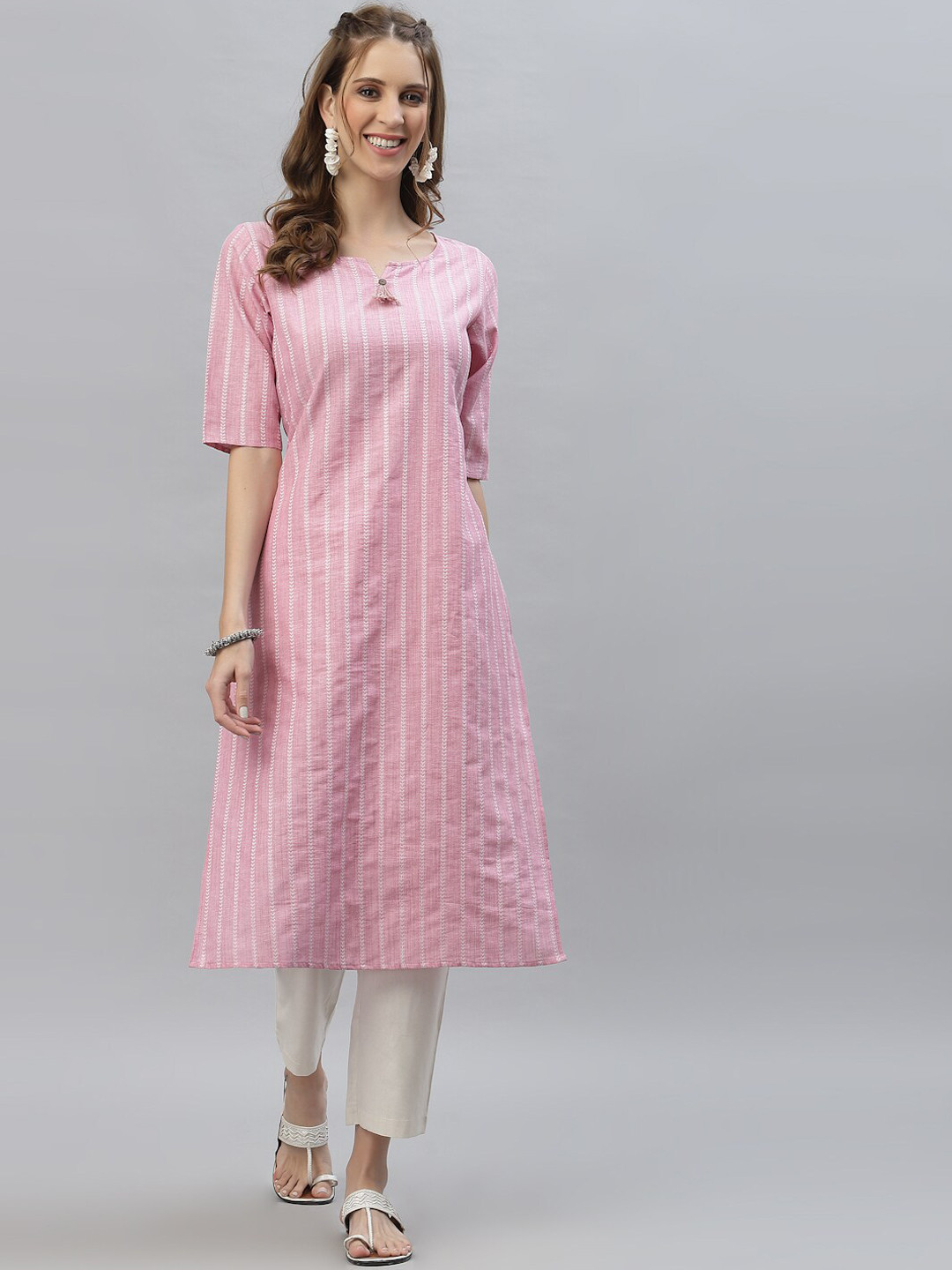 

Stylum Ethnic Motif Woven Design Dobby Straight Kurta, Pink
