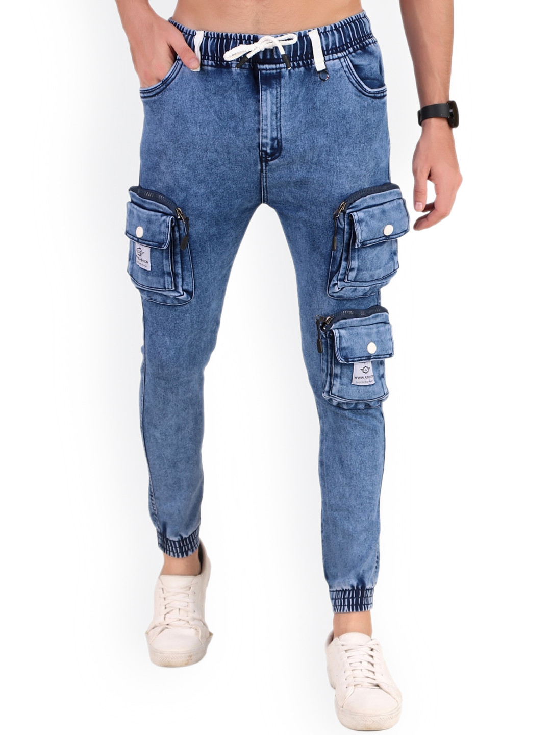 

PLUS 91 Men Mid Rise Clean Look Heavy Fade Skinny Fit Stretchable Joggers, Blue