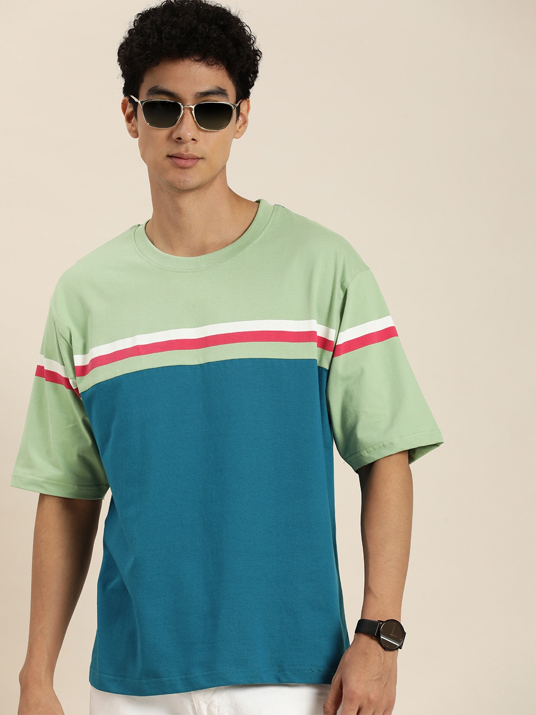 

DILLINGER Men Colourblocked Oversized T-shirt, Green