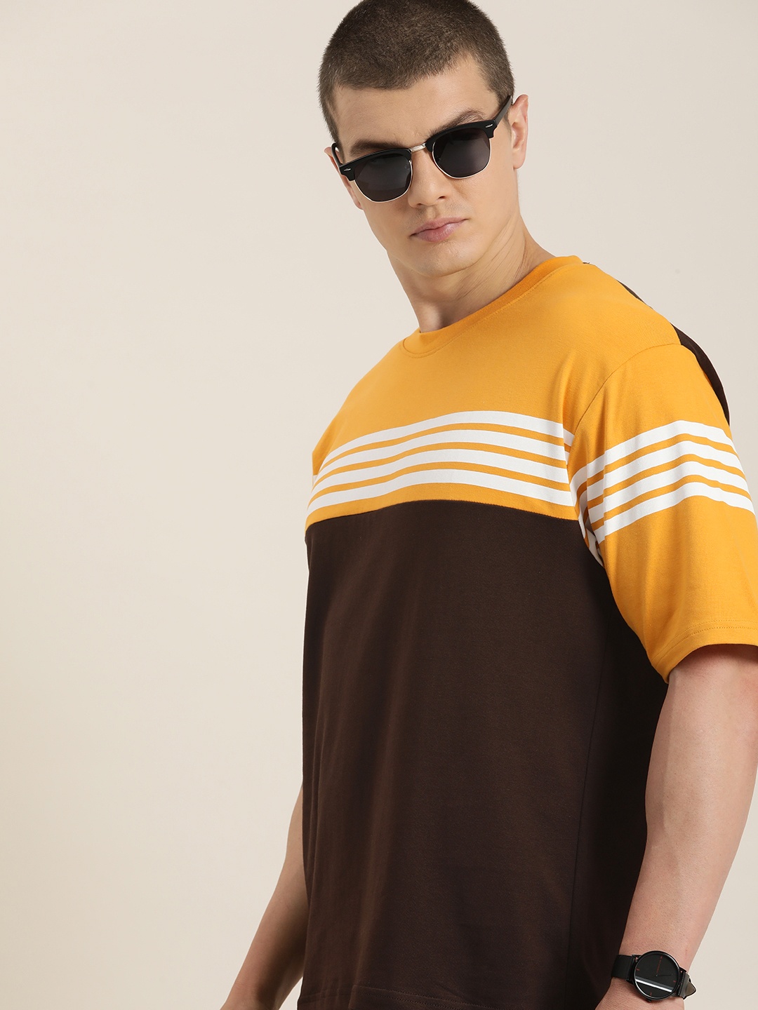 

DILLINGER Men Colourblocked Oversized T-shirt, Mustard