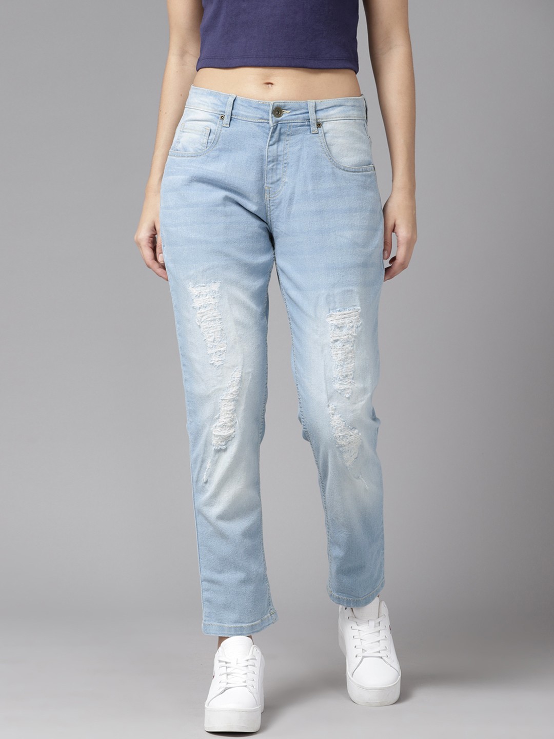 

The Roadster Lifestyle Co. Women Boyfriend Fit Ripped Jeans, Blue