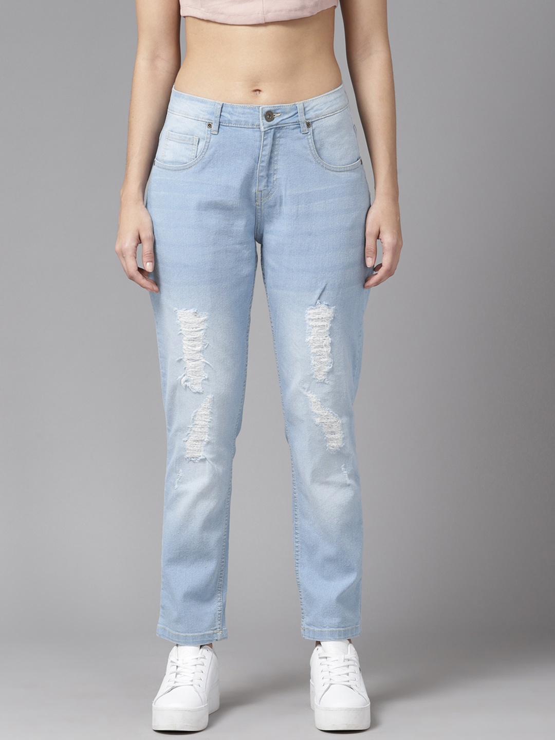 

The Roadster Lifestyle Co. Women Boyfriend Fit Ripped Stretchable Jeans, Blue