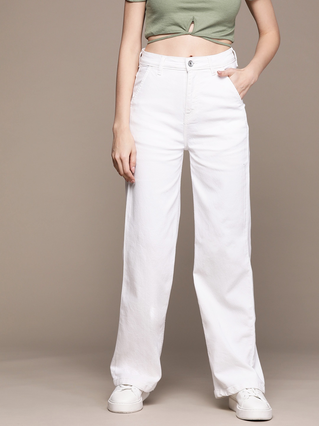 

The Roadster Lifestyle Co. Wide Leg High-Rise Stretchable Jeans, White