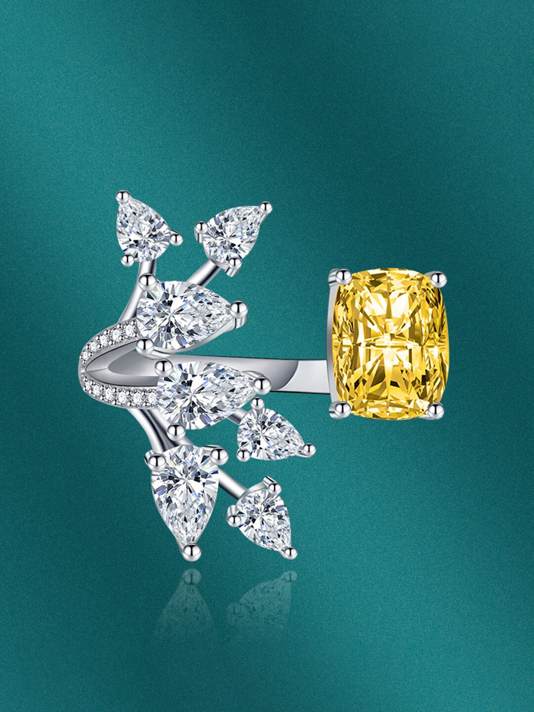 

Designs & You Silver-Plated Brass CZ-Studded Finger Ring
