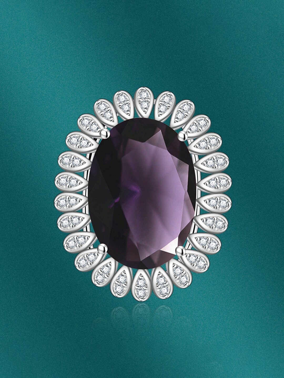 

Designs & You Silver-Plated Cubic Zirconia Studded Finger Ring