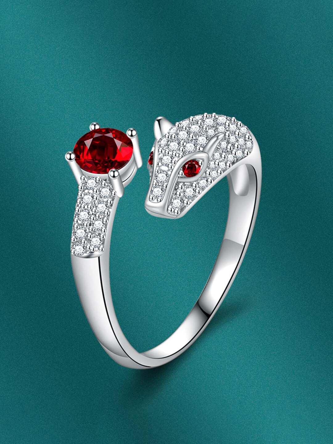 

Designs & You Women Silver-Plated CZ-Studded Finger Ring