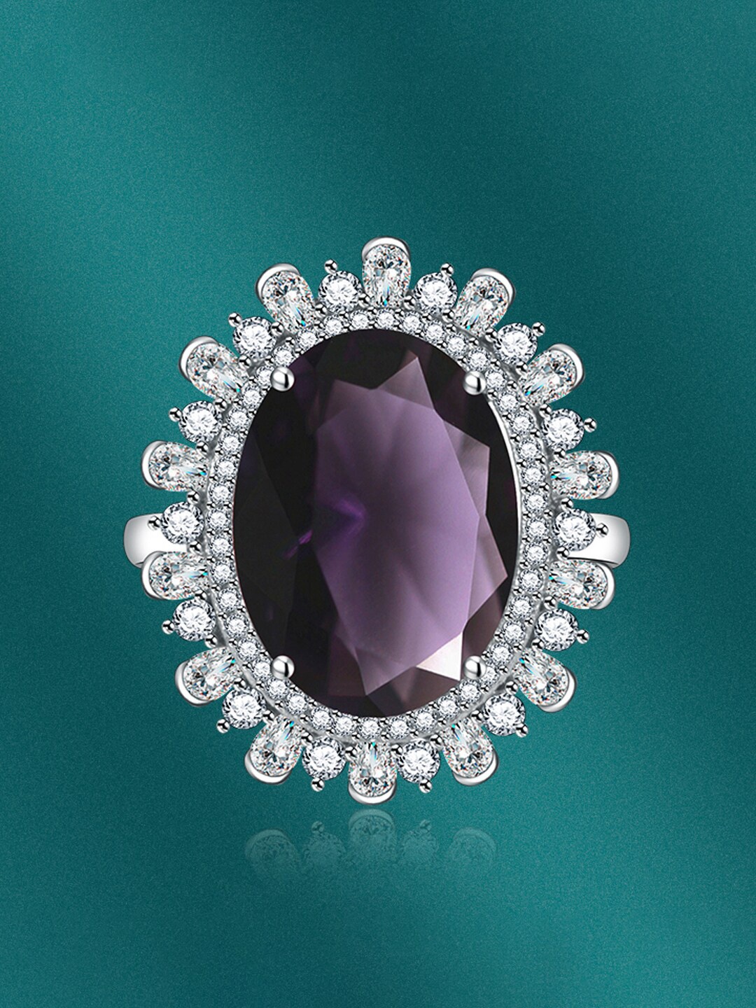 

Designs & You Silver-Plated CZ-Studded Crushed Ice Cut Finger Ring
