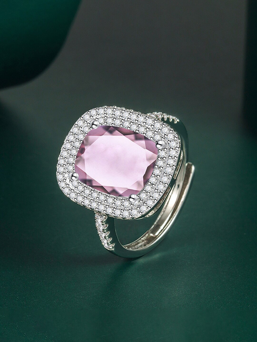 

Designs & You Silver Plated Crushed Ice Cut Adjustable Finger Ring, Pink