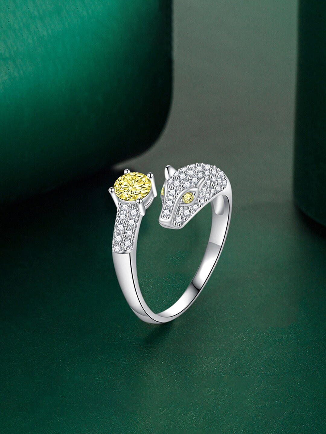 

Designs & You Silver-Plated CZ-Studded Crushed Ice Cut Adjustable Finger Ring