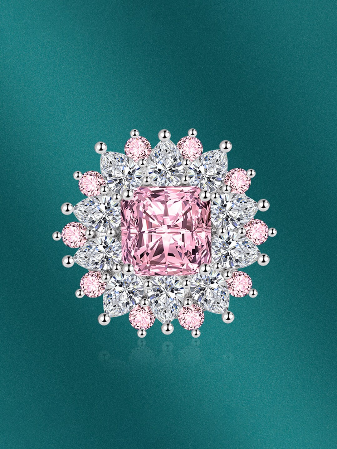 

Designs & You Silver-Plated Cubic Zirconia-Studded Adjustable Finger Ring
