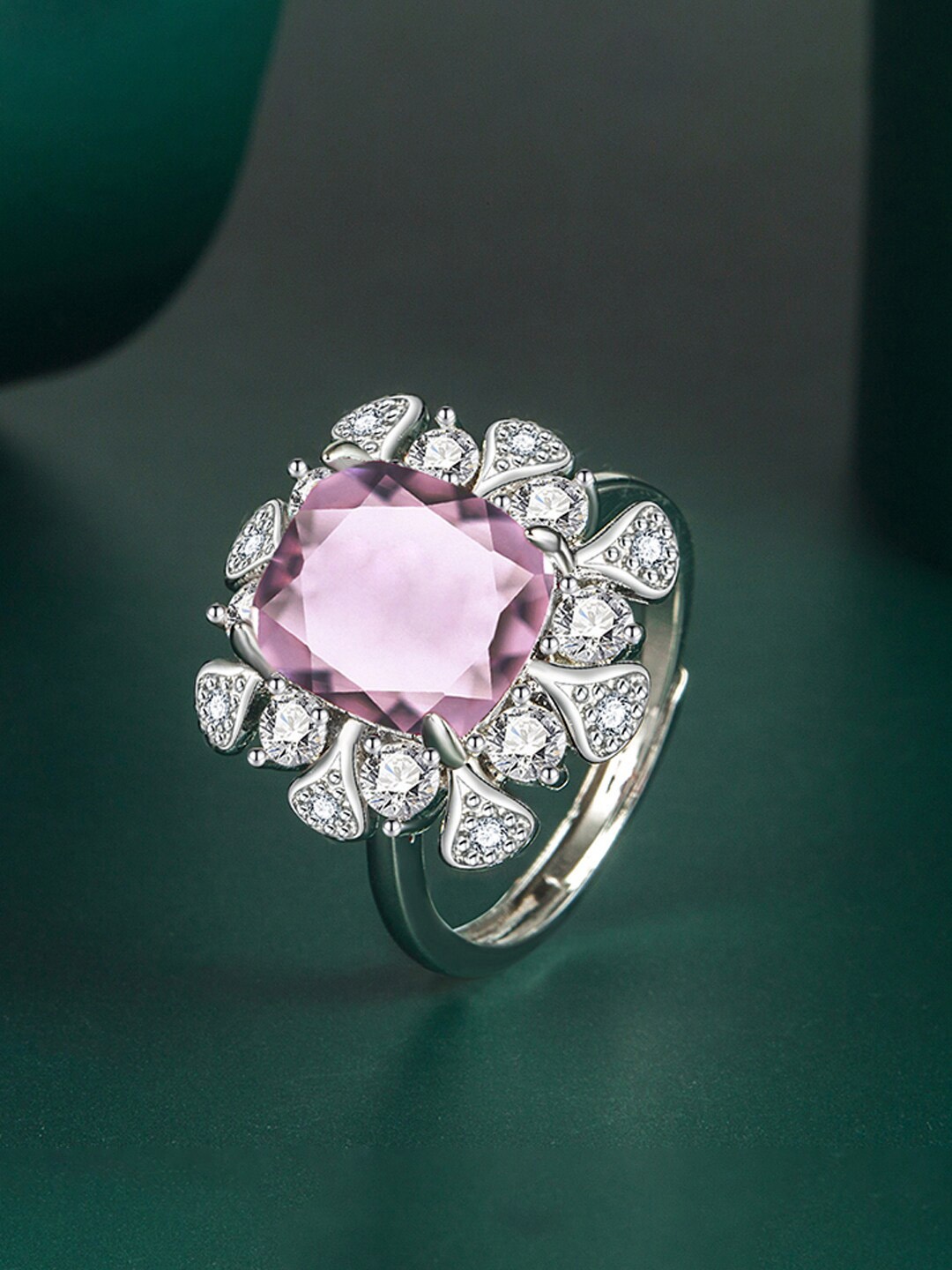 

Designs & You Women Silver-Plated CZ-Studded Finger Ring