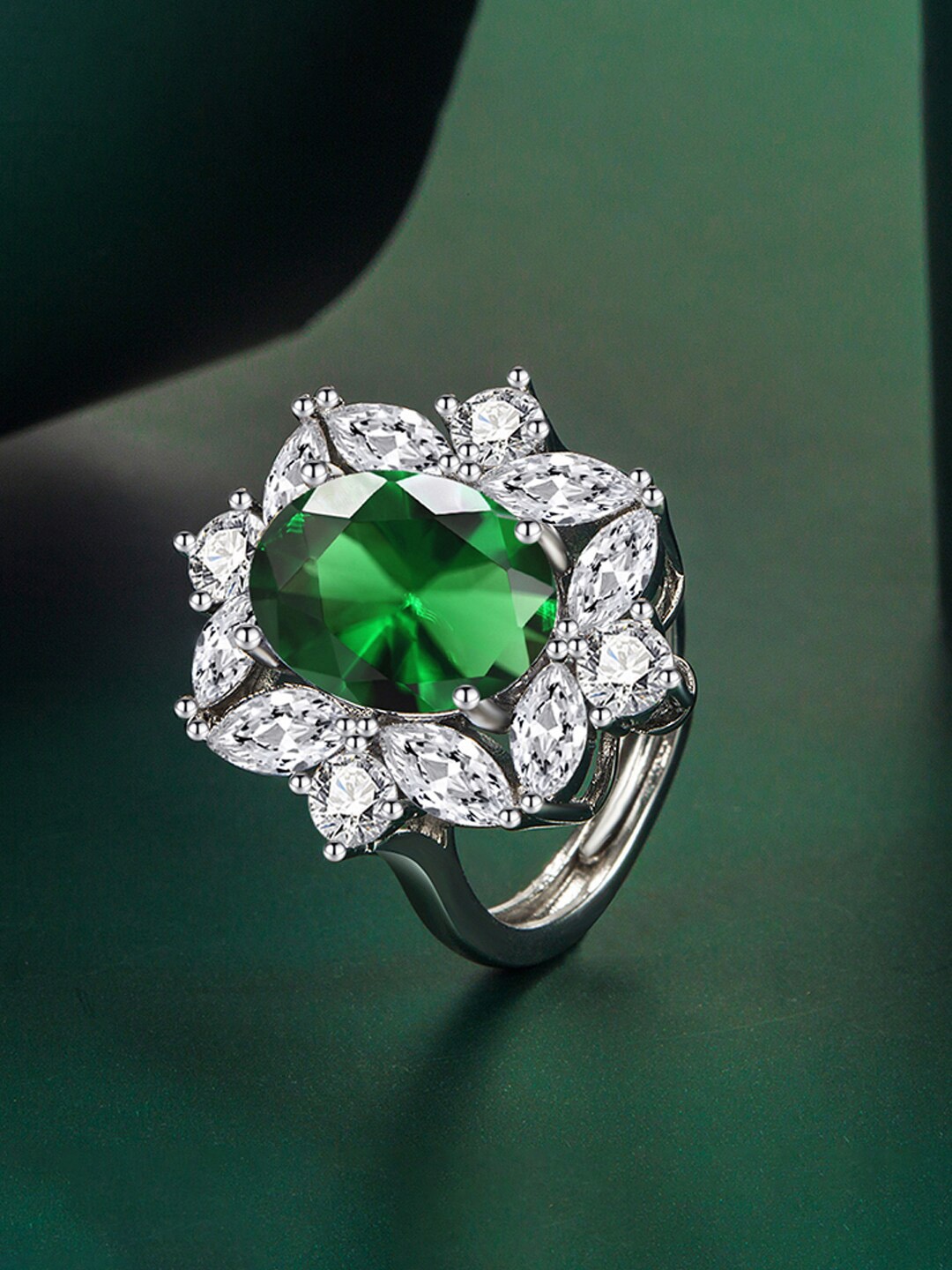 

Designs & You Silver-Plated Cubic Zirconia-Studded Adjustable Finger Ring