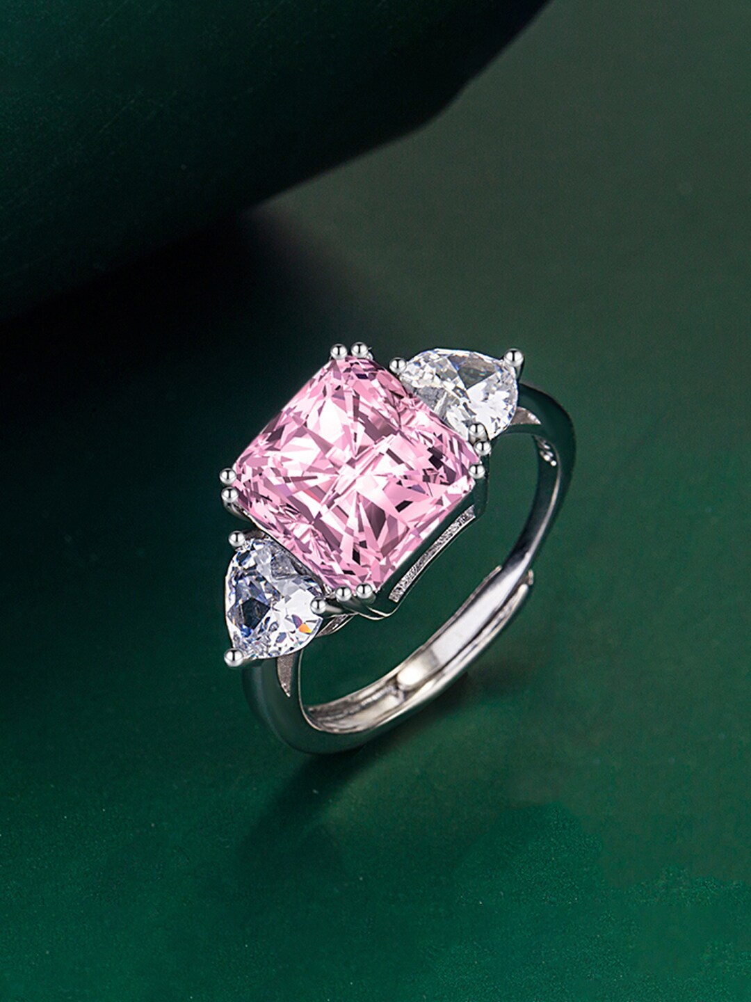 

Designs & You Silver-plated CZ Studded Crushed Ice-Cut Ring, Pink