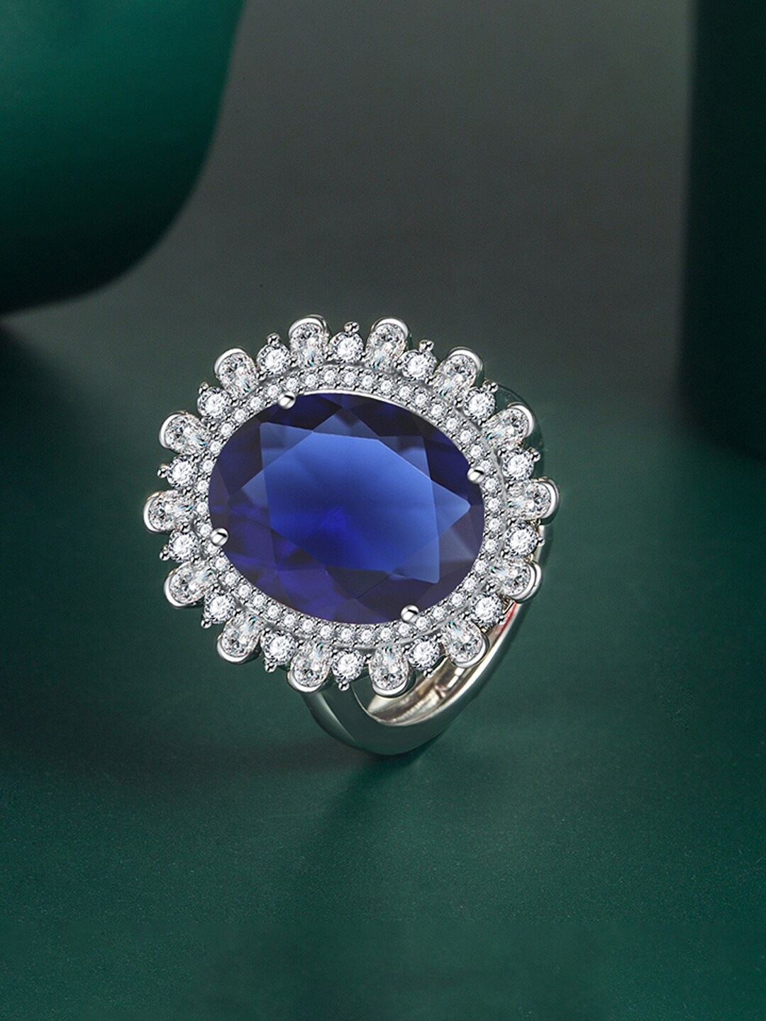 

Designs & You Silver-Plated Cubic Zirconia Studded Finger Ring