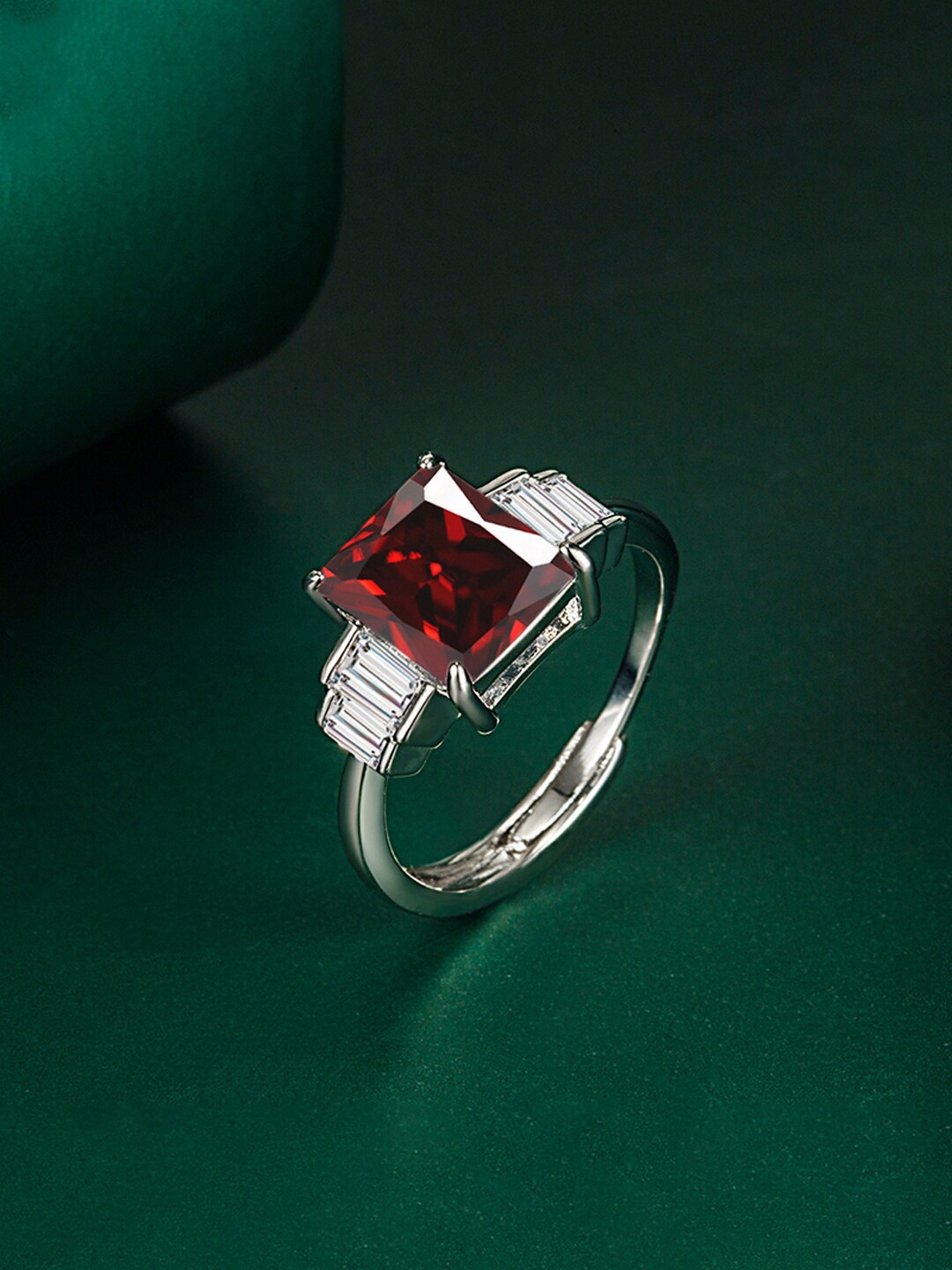 

Designs & You Silver-Plated CZ Studded Finger Ring