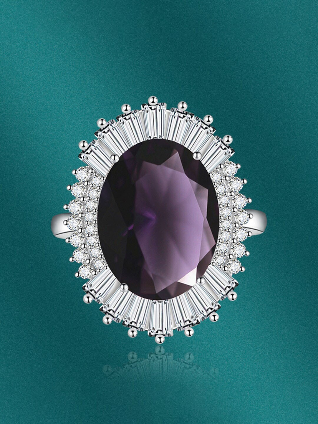 

Designs & You Silver-Plated CZ Studded Crushed Ice Cut Finger Ring