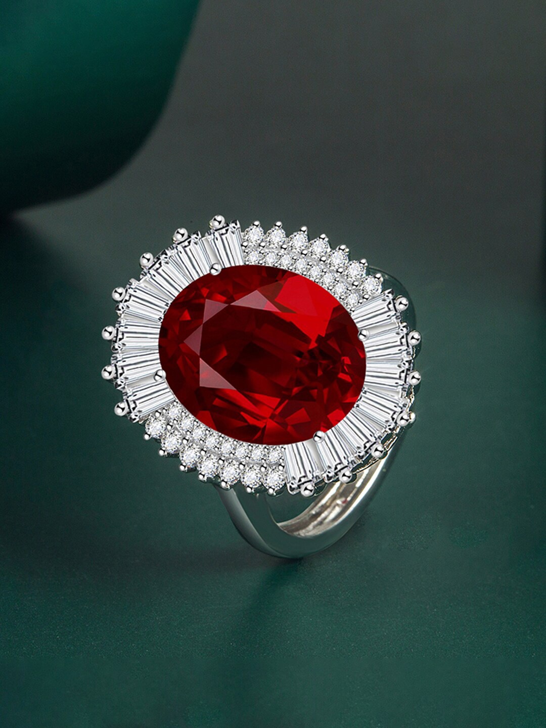 

Designs & You Red Silver Plated CZ-Studded Finger Ring