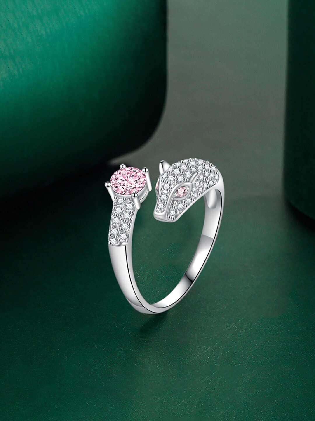 

Designs & You Silver-Plated CZ Studded Crushed Ice Cut Finger Ring