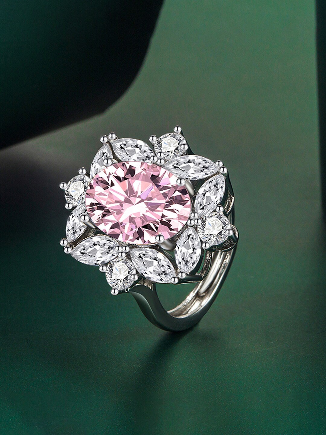 

Designs & You Silver-Plated Brass CZ-Studded Finger Ring