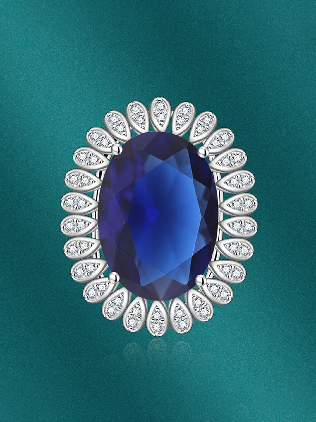

Designs & You Silver-Plated Cubic Zirconia -Studded Adjustable Finger Ring