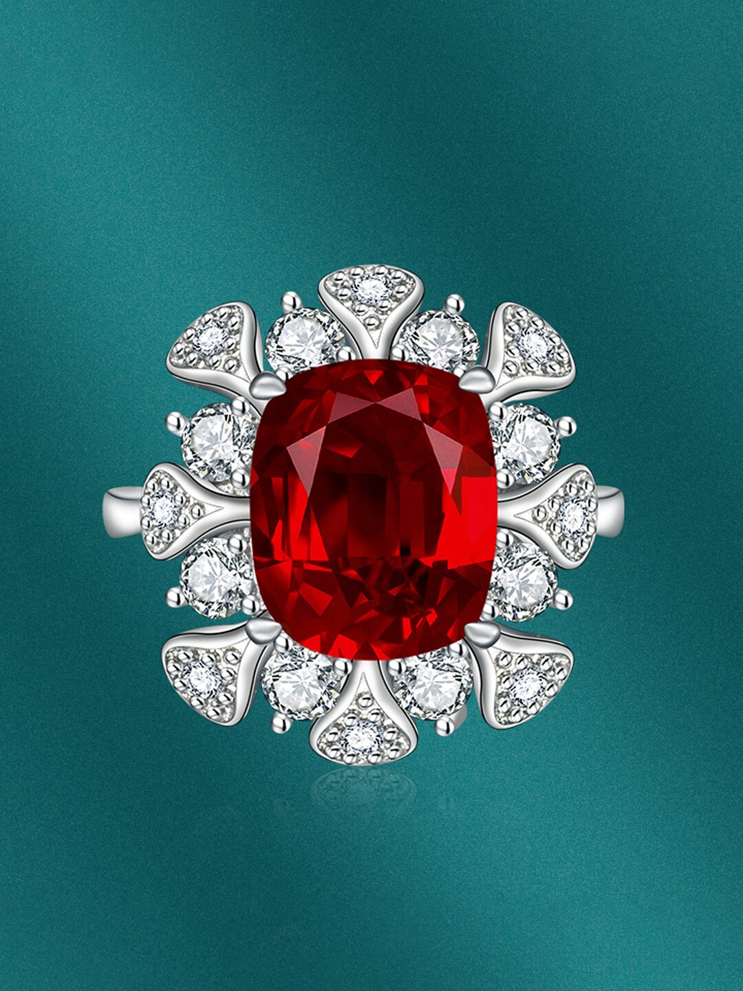 

Designs & You Silver-Plated Cubic Zirconia Studded Adjustable Finger Ring