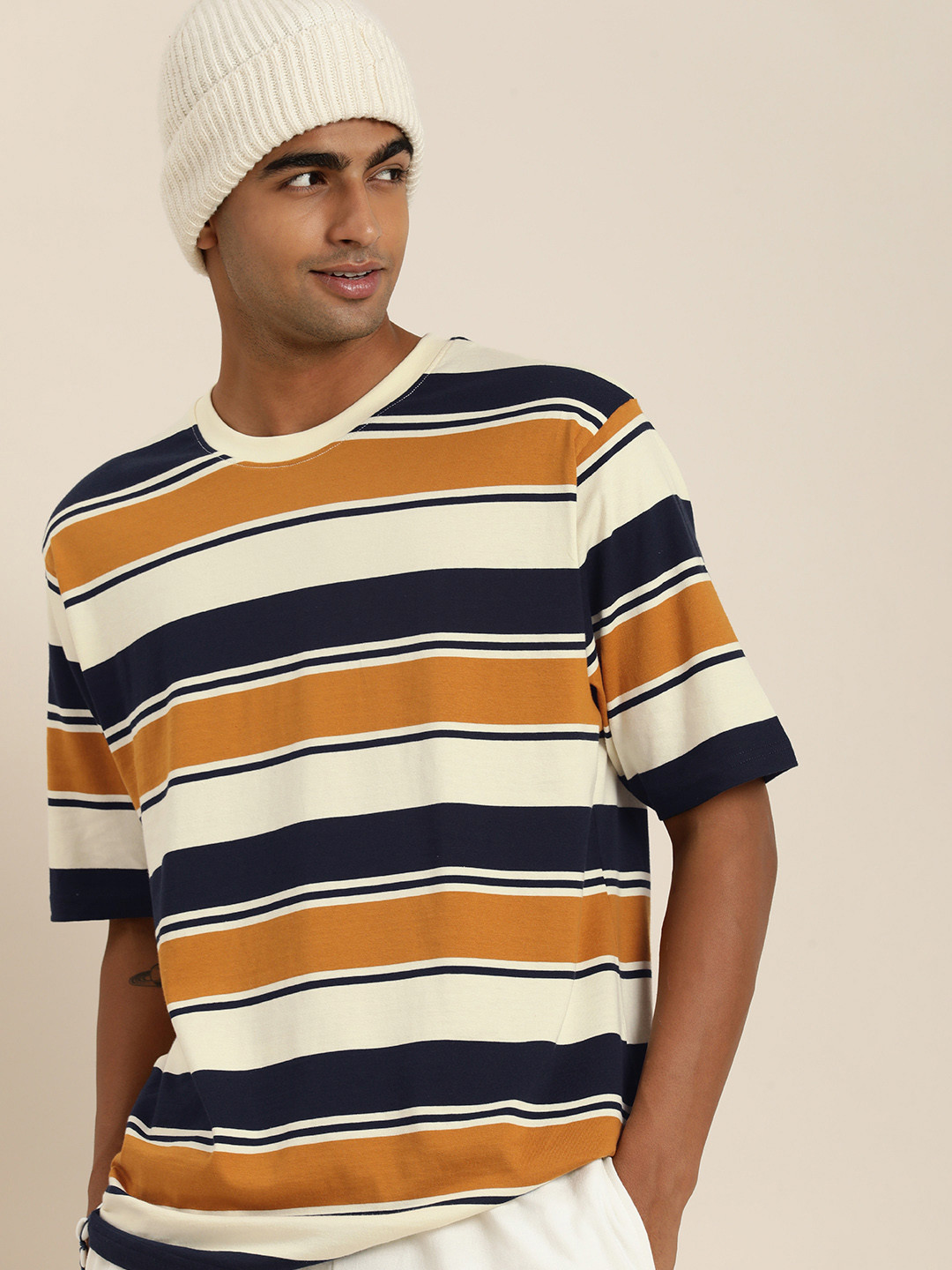 

DILLINGER Men Striped Pure Cotton T-shirt, Yellow