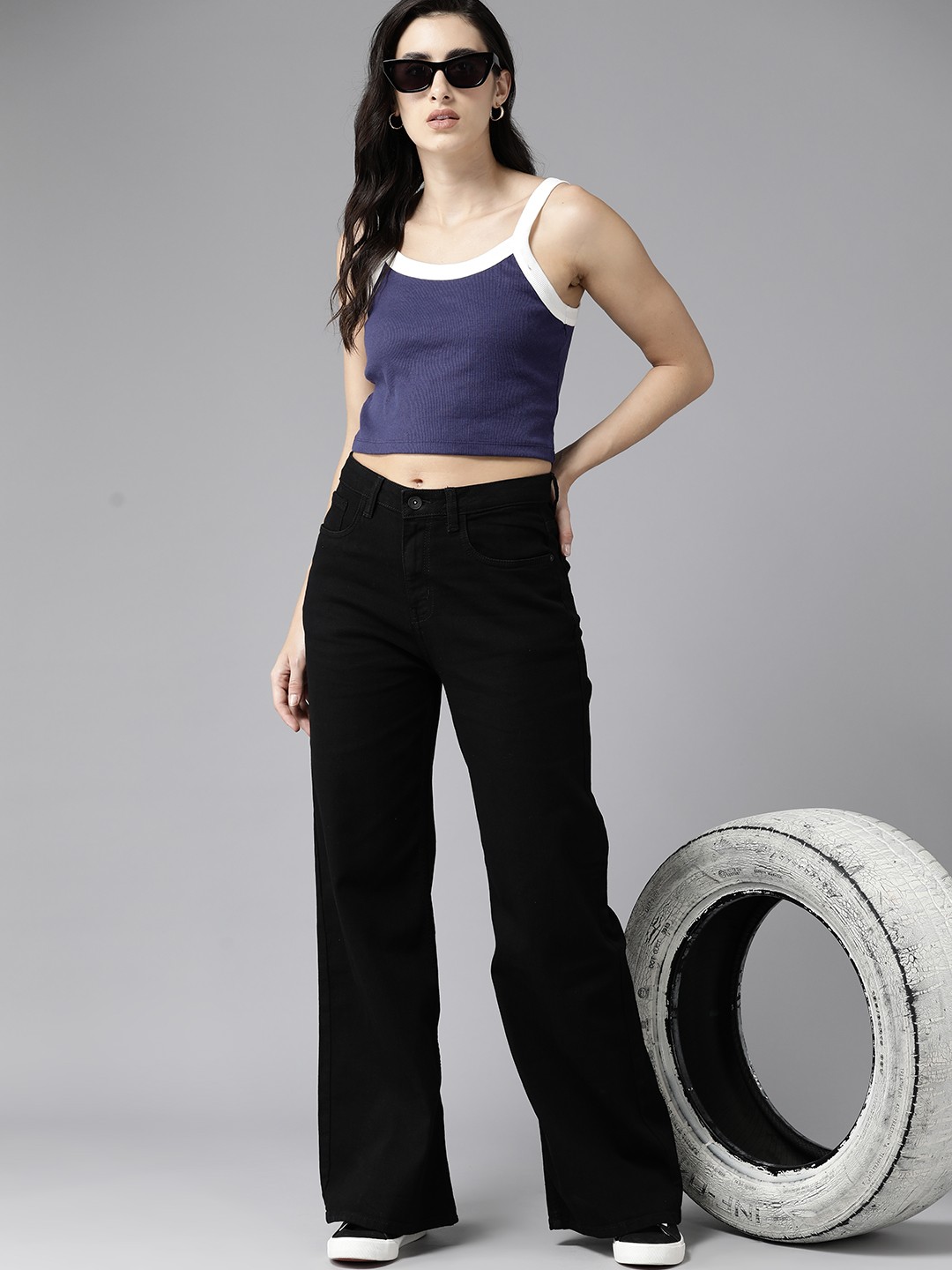 

The Roadster Lifestyle Co. Wide Leg Stretchable Jeans, Black