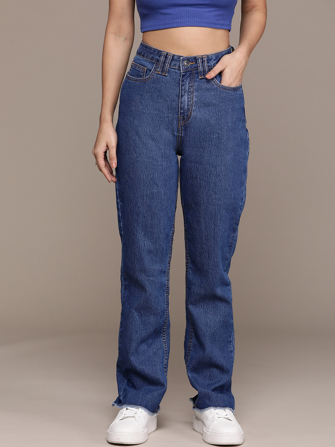 

The Roadster Lifestyle Co. Women Straight Fit High-Rise Stretchable Jeans, Blue