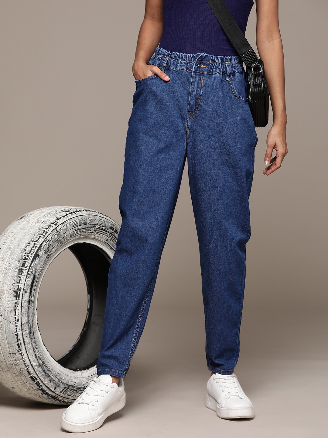 

The Roadster Lifestyle Co. Women Mom-Fit High-Rise Stretchable Jeans, Blue