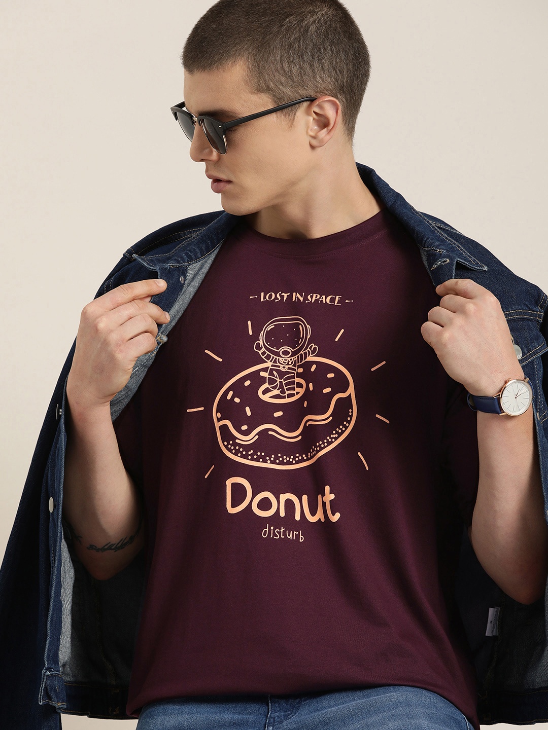 

Difference of Opinion Men Printed Pure Cotton T-shirt, Burgundy