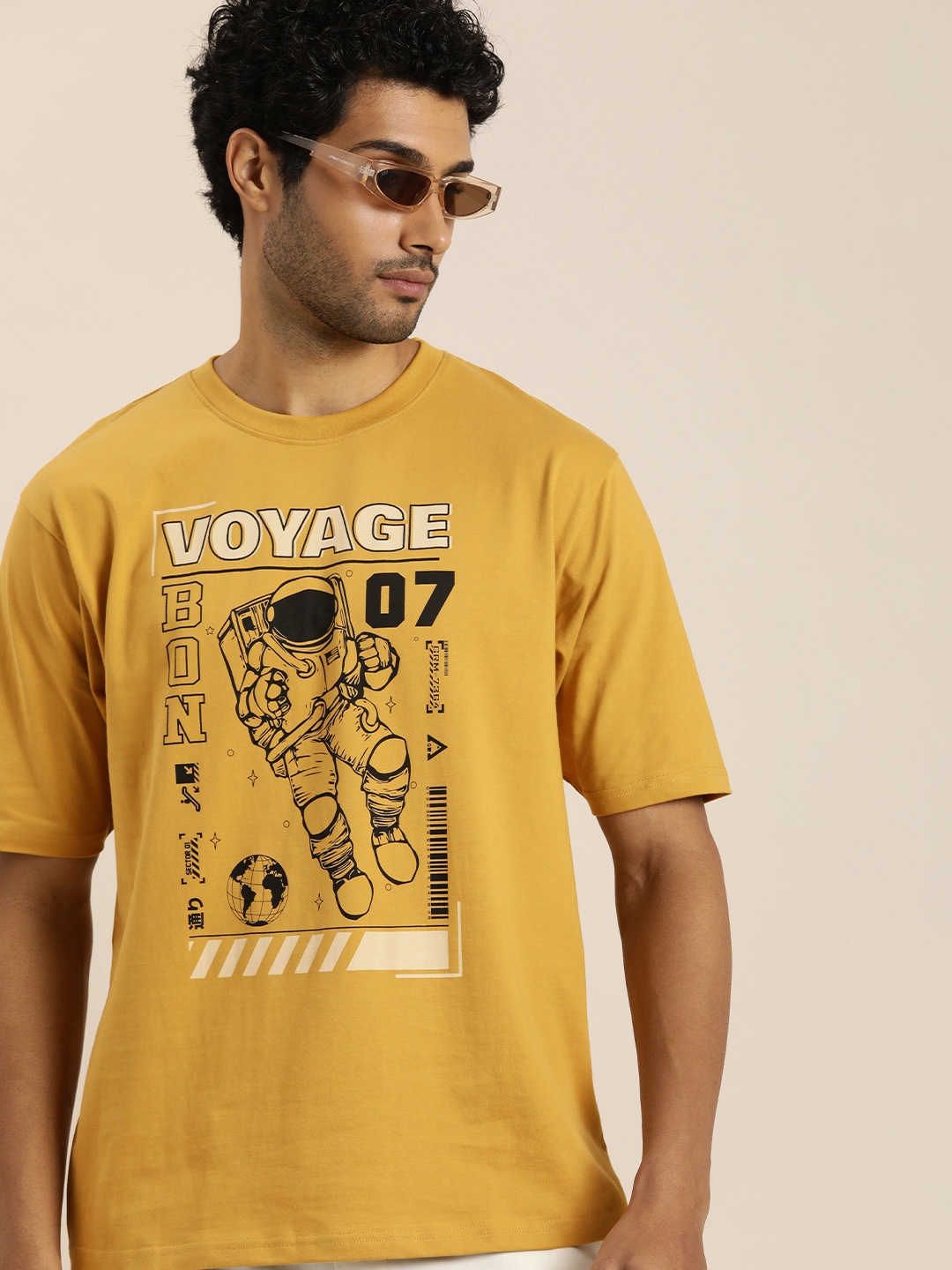 

Difference of Opinion Men Printed Pure Cotton T-shirt, Mustard