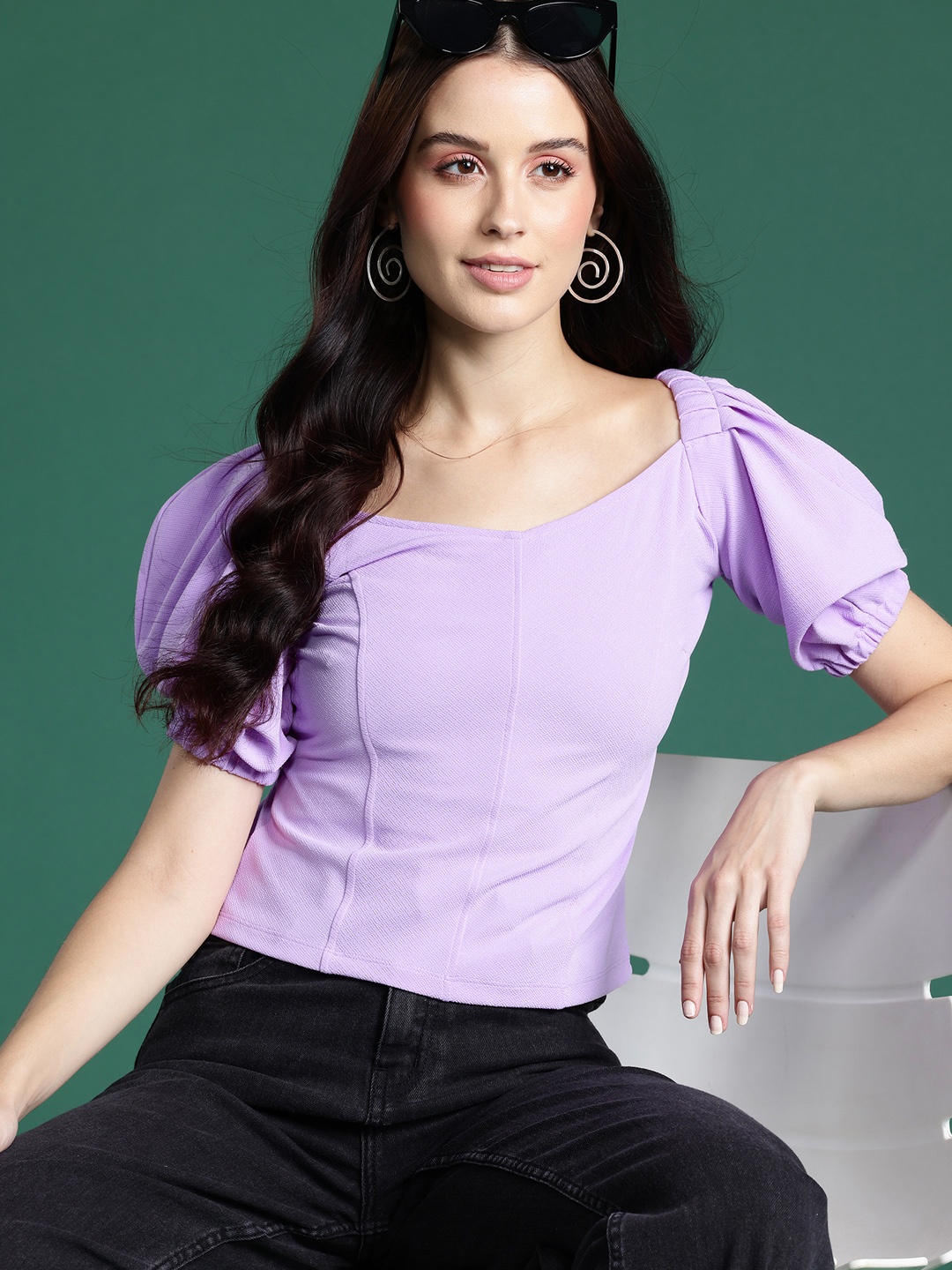 

DressBerry Bizwear Sweetheart Neck Puff Sleeves Top, Lavender
