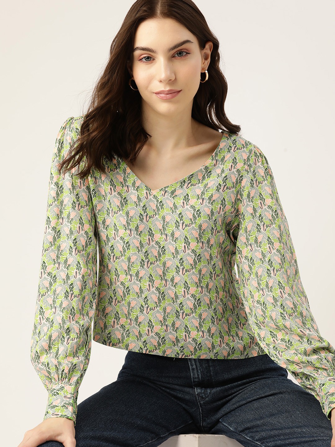 

DressBerry Floral Print Top, Green