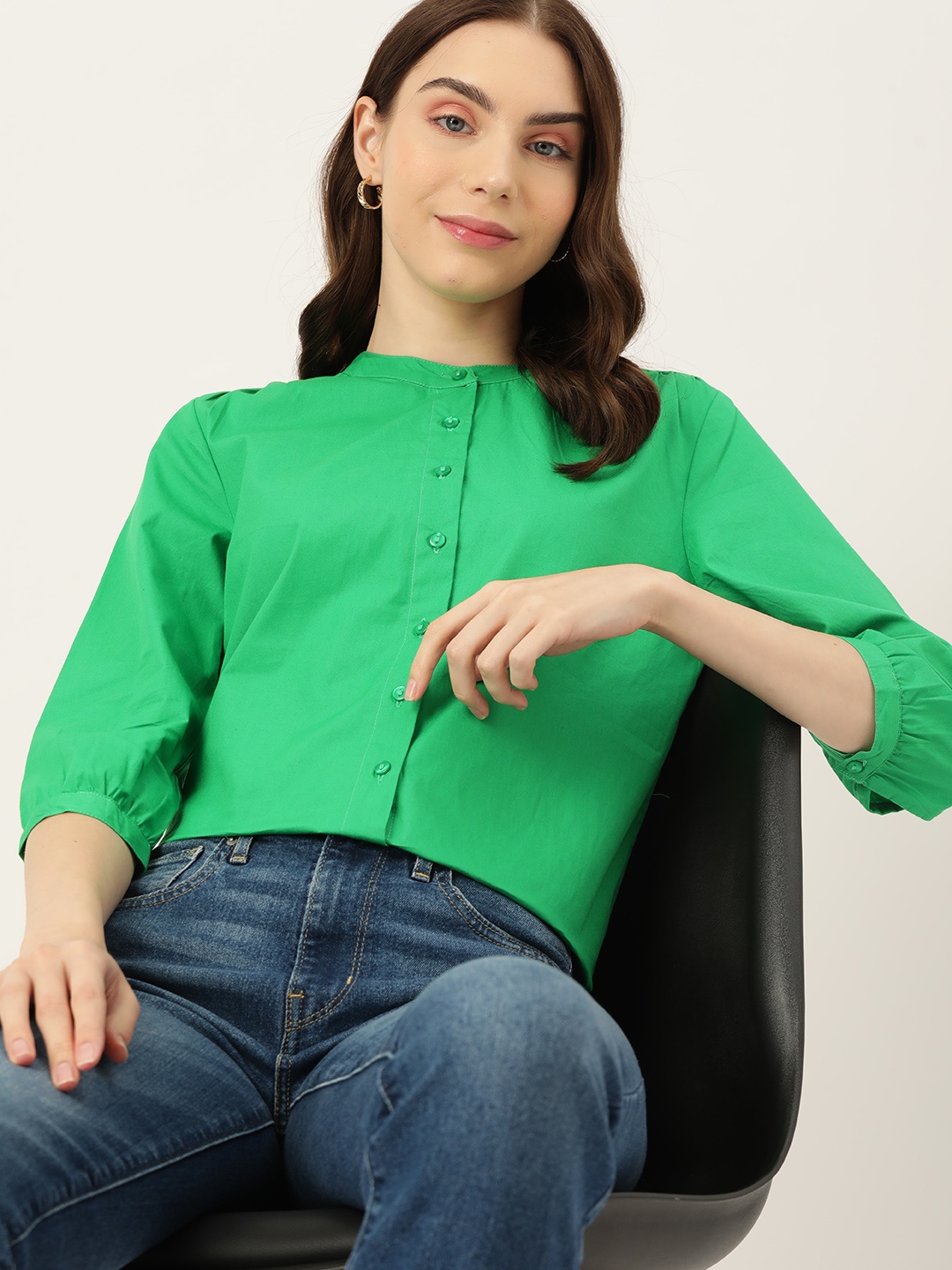 

DressBerry Pure Cotton Shirt Style Top, Green