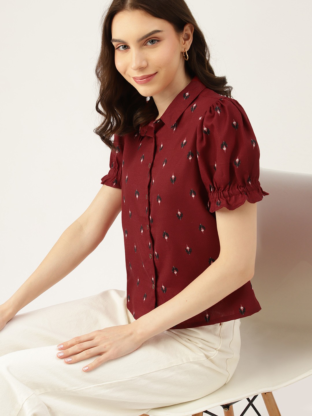

DressBerry Geometric Print Shirt Style Top, Maroon