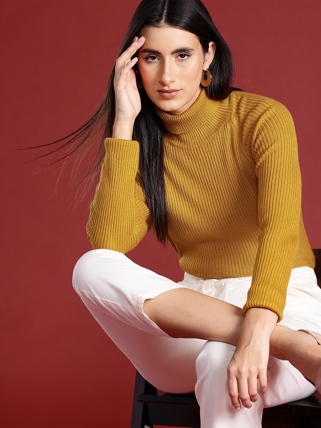 

all about you Acrylic Ribbed Pullover, Mustard