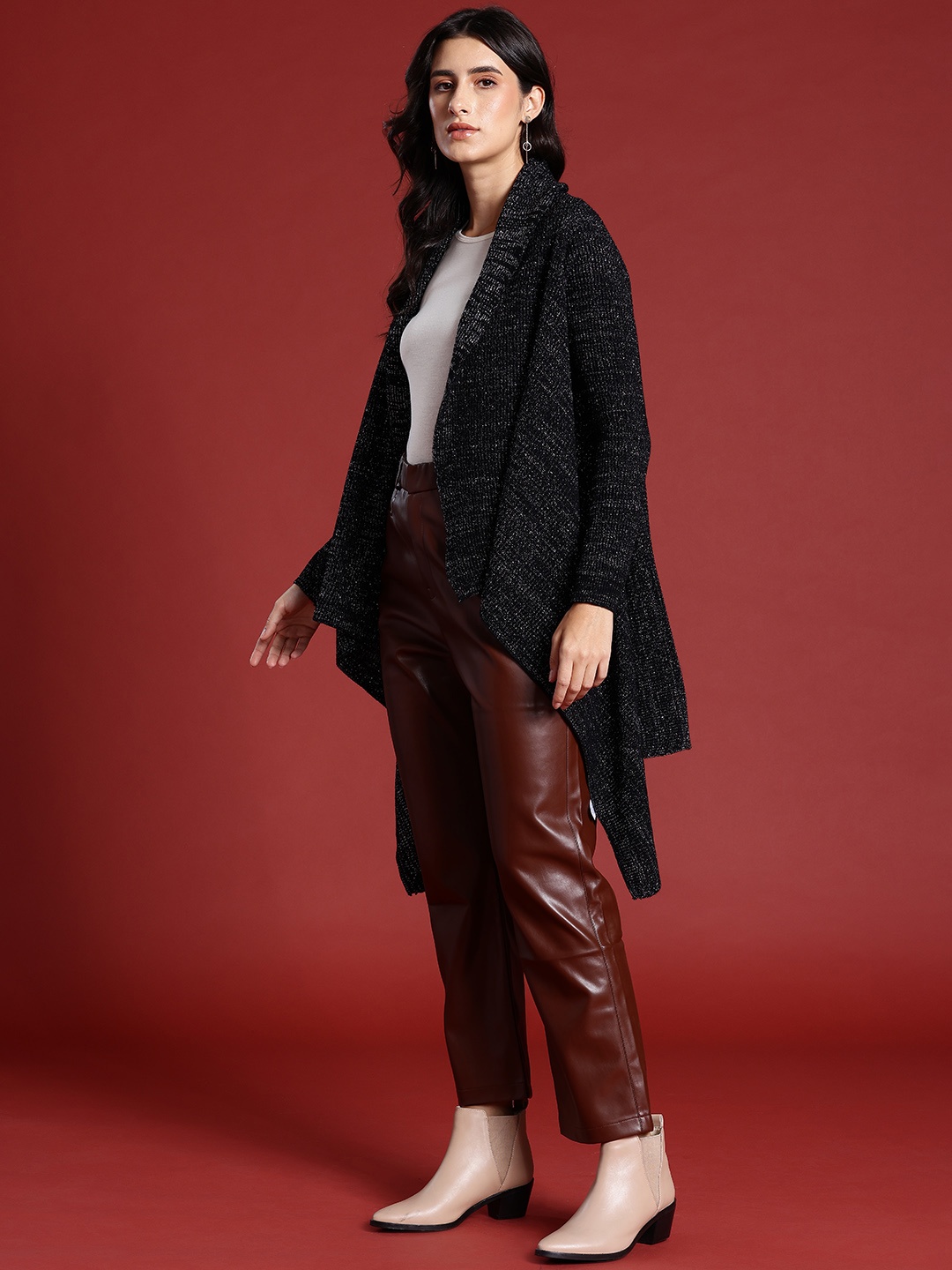 

all about you Longline Front-Open Sweater, Black