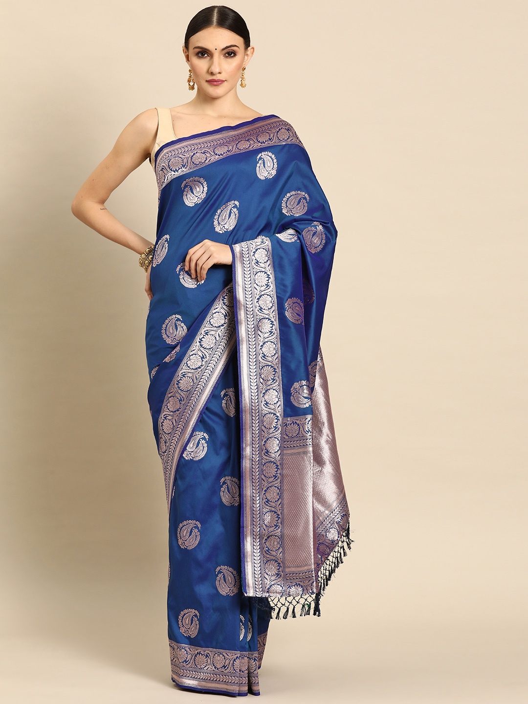 

Ishin Woven Design Ethnic Motifs Zari Banarasi Saree, Blue